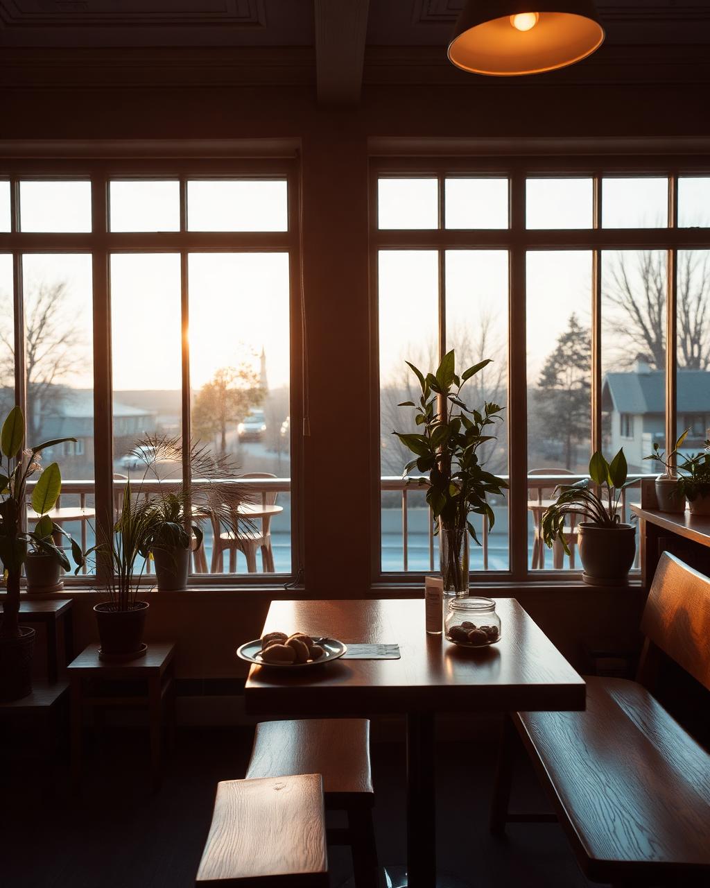 Café i Sverige med kvällsljus
